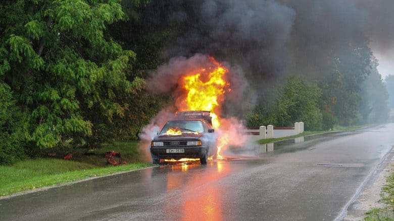 Do wedding videographers need insurance? This image of a car on a fire could have been a videographer on their way to film a wedding.
